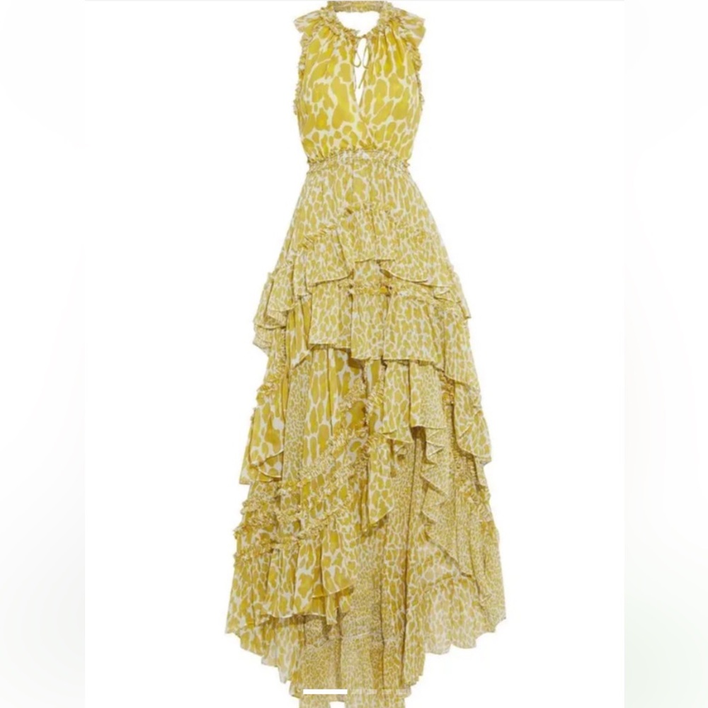 Diane Von Furstenberg Carissa Silk Yellow Ruffle Gown Maxi Dress DVF XS NEW